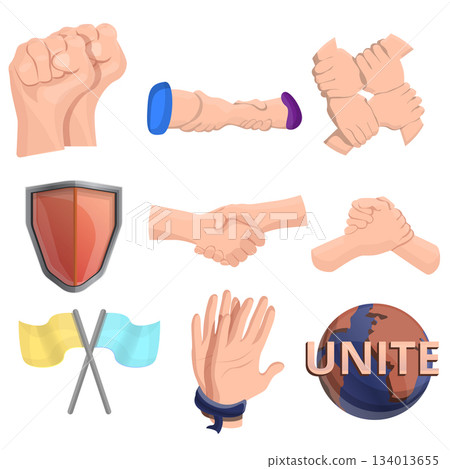 Brotherhood icon set, cartoon style Brotherhood icon set, cartoon style 134013655