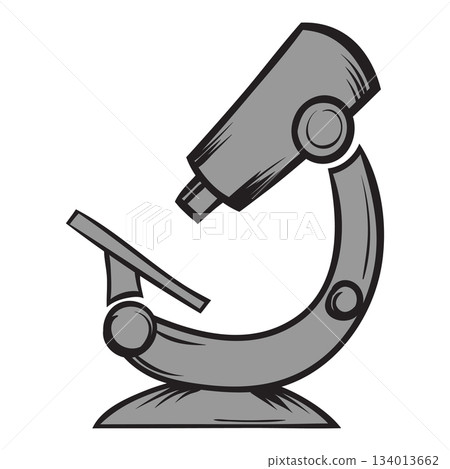 Gray microscope standing on white background for scientific research 134013662