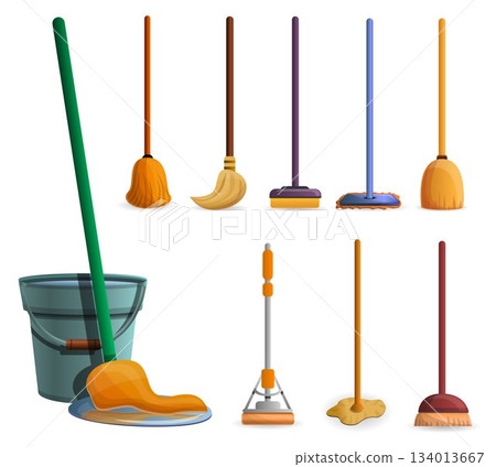 Mop icon set, cartoon style 134013667