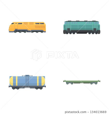 Set of various cartoon trains isolated on white background 134013669
