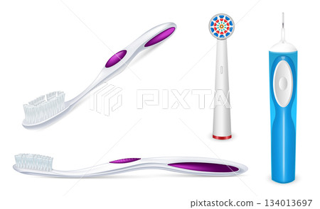 Toothbrush icon set, realistic style 134013697