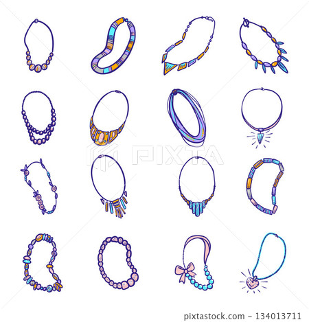Necklace icon set, hand drawn style 134013711