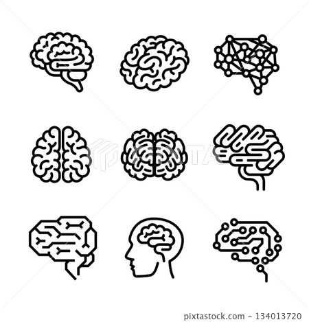 Brain icon set, outline style Brain icon set, outline style 134013720