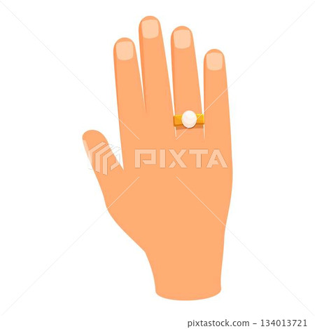 Hand wearing golden ring with pearl showing engagement Hand wearing golden ring with pearl showing engagement 134013721
