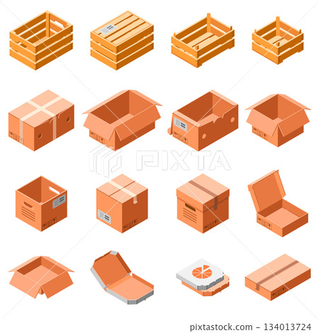 Packing box icon set, isometric 3d style 134013724