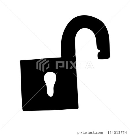 Vector isolated illustration of an open lock silhouette. Digital information protection. 134013754