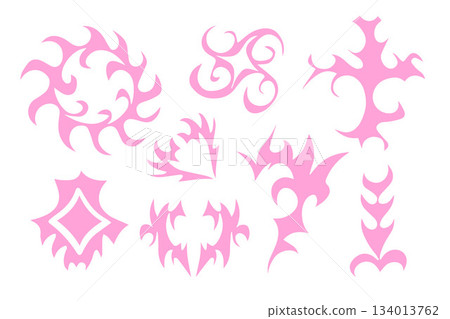 Vector isolated illustration set cybersigilism, neo tribal gothic style tattoo. 134013762