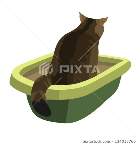 Vector isolated illustration of a cat in the toilet. Vector isolated illustration of a cat in the toilet. 134013766
