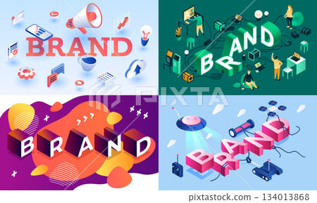 Brand banner set, isometric style Brand banner set, isometric style 134013868