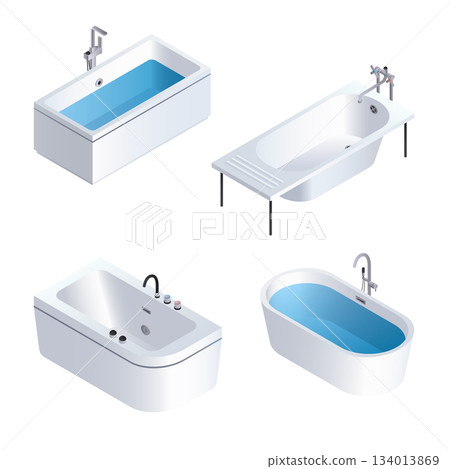 Bathtub icon set, isometric style Bathtub icon set, isometric style 134013869