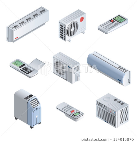 Conditioner icon set, isometric style Conditioner icon set, isometric style 134013870