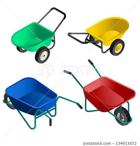 Wheelbarrow icon set, isometric style 134013872