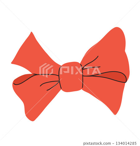 Vector illustration of a bow, gift ribbons. Bowknot in hand drawn and flat styles. Fashionable Hair accessory. Bow knot for gift wrapping 134014285