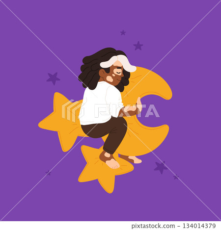 Sleeping babies set. Calm kids asleep, lying and dreaming at night. Cute little boys and girls, sweet children relaxing on pillows. Flat cartoon vector illustrations isolated on white background 134014379