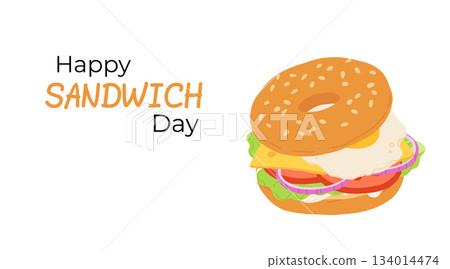 National Sandwich Day banner with colorful sandwiches filled with fresh vegetables, cheese and meat. Design for holiday promotions, or culinary projects. 134014474