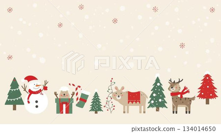 復古聖誕卡插圖 | 冬青枝和裝飾品明信片素材 134014650