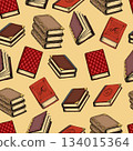 Books seamless pattern. Vintage background. Reading education symbol, literature stack. Decor textile, wrapping paper, wallpaper. Print for fabric. Vector cartoon isolated illustration 134015364