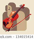 Elegant Retro Violin with Abstract Musical Shapes (AI Generated) 134015414