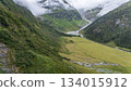 Aerial view on alpine valley with glacier river streaming between the mountains, Austrian Alps 134015912