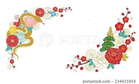 一款設計背景模板，四角和邊緣飾有日式裝飾圖案。 134015958