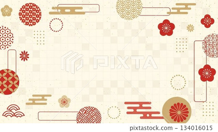 Pale gold frame background design with Japanese pattern decoration 134016015