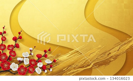 金色的折疊屏風式背景和吉祥的日本扇子裝飾 金色的折疊屏風式背景和吉祥的日本扇子裝飾 134016023