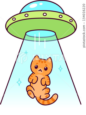 UFO abducting cat funny cartoon drawing UFO abducting cat funny cartoon drawing 134016220