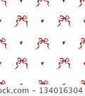 Seamless girly Valentines Day pattern with ribbon bows and hearts. Vintage bow background for wedding, holiday, and birthday. Retro vector illustration with red icons on a white background Seamless girly Valentines Day pattern with ribbon bows and hearts. Vintage bow background for wedding, holiday, and birthday. Retro vector illustration with red icons on a white background 134016304