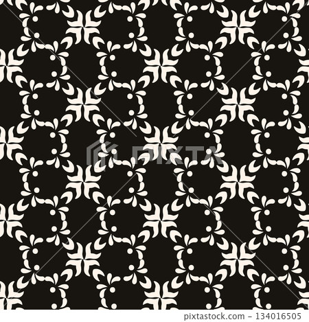 Simple floral texture, vintage geometric pattern with small flower silhouettes. Vector abstract monochrome background. Design for decor, wrapping Simple floral texture, vintage geometric pattern with small flower silhouettes. Vector abstract monochrome background. Design for decor, wrapping 134016505
