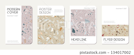 Notebook cover design. Terrazzo abstract background made of natural stones, granite, quartz and marble. Venetian terrazzo texture notebook cover template. Notebook cover design. Terrazzo abstract background made of natural stones, granite, quartz and marble. Venetian terrazzo texture notebook cover template. 134017002