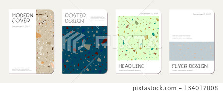 Notebook cover design. Terrazzo abstract background made of natural stones, granite, quartz and marble. Venetian terrazzo texture notebook cover template. Notebook cover design. Terrazzo abstract background made of natural stones, granite, quartz and marble. Venetian terrazzo texture notebook cover template. 134017008