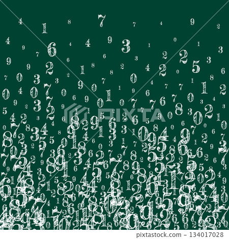 School math notebook cover. White chalk numbers floating in the air. Back to school mathematics banner on blackboard background. Falling numbers vector illustration. School math notebook cover. White chalk numbers floating in the air. Back to school mathematics banner on blackboard background. Falling numbers vector illustration. 134017028