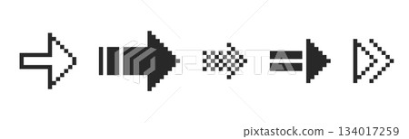 Pixel arrow set. Pixel art different directions 8 bit gaming console style sign. Interface icon. Collection 134017259
