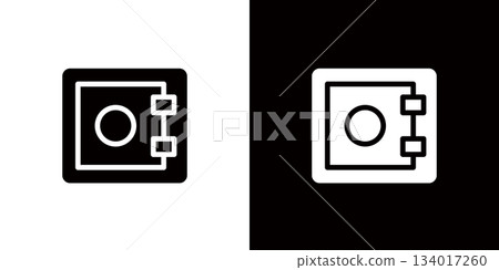 Icons representing bank vaults, safes, bank deposits, etc. 134017260
