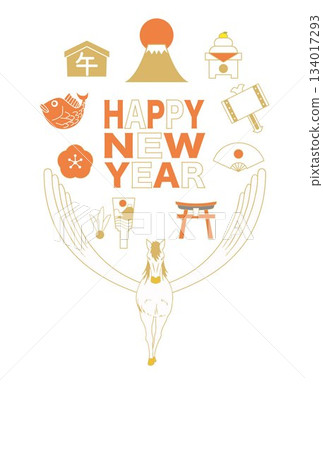 Mount Fuji landscape illustration Fuji Japan New Year's card background 134017293