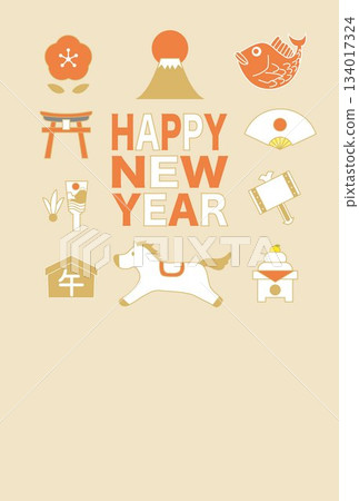 Mount Fuji landscape illustration Fuji Japan New Year's card background 134017324