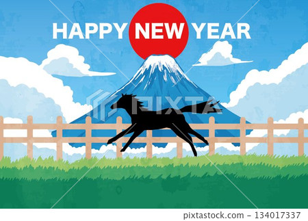 Mount Fuji landscape illustration Fuji Japan New Year's card background Mount Fuji landscape illustration Fuji Japan New Year's card background 134017337