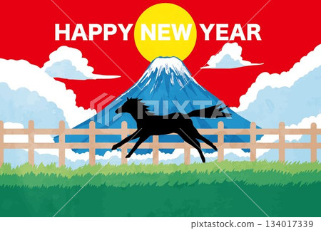 富士山風景插圖，日本富士新年卡片背景 134017339