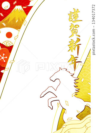 Mount Fuji landscape illustration Fuji Japan New Year's card background 134017372