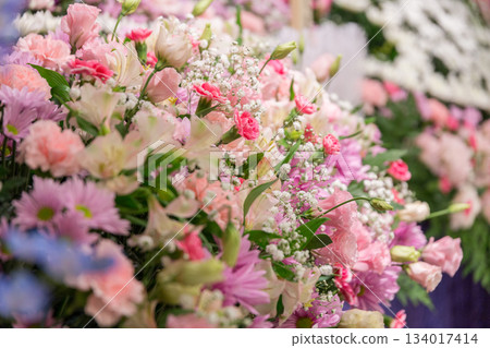 Colorful flower decoration, image of bouquet for ceremonial occasions Colorful flower decoration, image of bouquet for ceremonial occasions 134017414