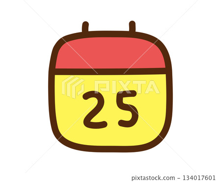 Cute cartoon calendar icon with the date twenty-five, perfect for planning 134017601