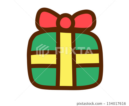 Festive cartoon gift box with a bright red bow, perfect for celebrations Festive cartoon gift box with a bright red bow, perfect for celebrations 134017616