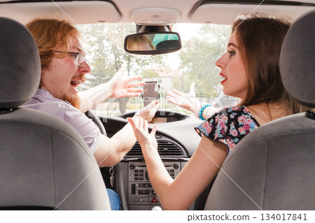Couple arguing in car Couple arguing in car 134017841