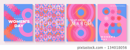 Set greetings cards and backgrounds for International Womens Day. Flyers for March 8 with patterns, flowers and number eight. Template for your design, web, banners, posters,social media, sales.Vector Set greetings cards and backgrounds for International Womens Day. Flyers for March 8 with patterns, flowers and number eight. Template for your design, web, banners, posters,social media, sales.Vector 134018056