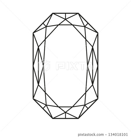 Diamond Radiant cut shape. Design diagram. Brilliant Phoenix Radiant cut pattern. Top view on Polygonal Diamond. Gemstone outline icon for jewellery design, branding, packaging, logo, digital graphic. 134018101