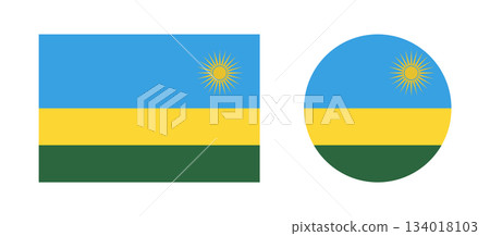 National Rwanda flag rectangular, round flat button, badge, icon collection. Set of Flags of Rwanda in rectangle, circle shape. National Rwanda flag rectangular, round flat button, badge, icon collection. Set of Flags of Rwanda in rectangle, circle shape. 134018103
