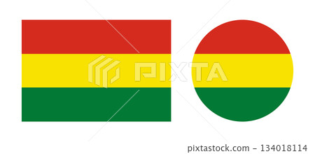 Bolivia flag circular, rectangular badges. Civil flag of Bolivia icons. Flag of Bolivia round, rectangle button, flat backgrounds set. 134018114