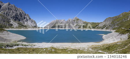 Lunersee artificial lake in Ratikon Alps, Vorarlberg, Austria during sunny weather Lunersee artificial lake in Ratikon Alps, Vorarlberg, Austria during sunny weather 134018246