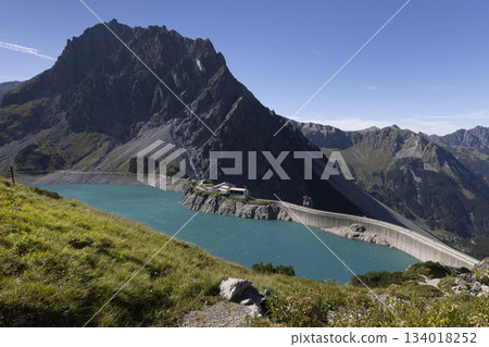 Lunersee artificial lake in Ratikon Alps, Vorarlberg, Austria during sunny weather 134018252