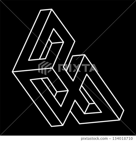 Impossible shapes. Sacred geometry figures. Optical illusion. Abstract eternal geometric objects. Impossible endless outline. Line art. Optical art. Impossible geometry shape on a black background. Impossible shapes. Sacred geometry figures. Optical illusion. Abstract eternal geometric objects. Impossible endless outline. Line art. Optical art. Impossible geometry shape on a black background. 134018710